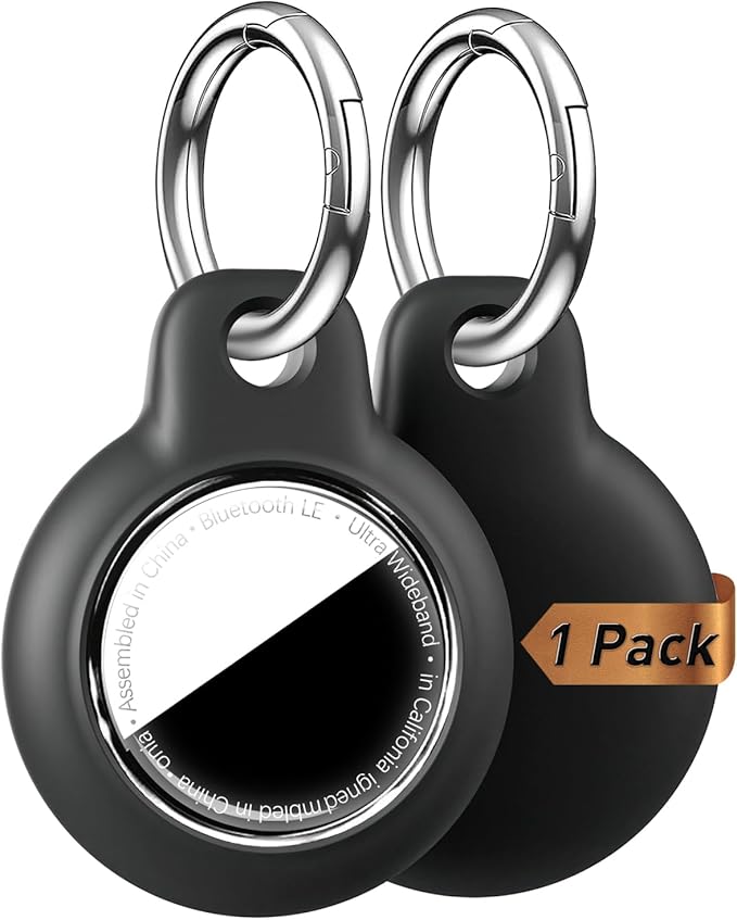 [1-Pack] Upgrade for Airtag Case, Waterproof & Shockproof Cover with Keychain for Apple for AirTag, Anti-Scratch Tracker Accessory for Backpack, Bag, Luggage (Black)