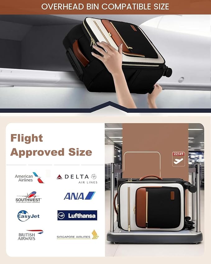 LOVEVOOK Carry on Suitcase 22x14x9 Airline Approved,20 inch Lightweight Waterproof Suitcases with 360° silent swivel wheels, TSA Lock and Compartment, Large Capacity travel Suitcase Black