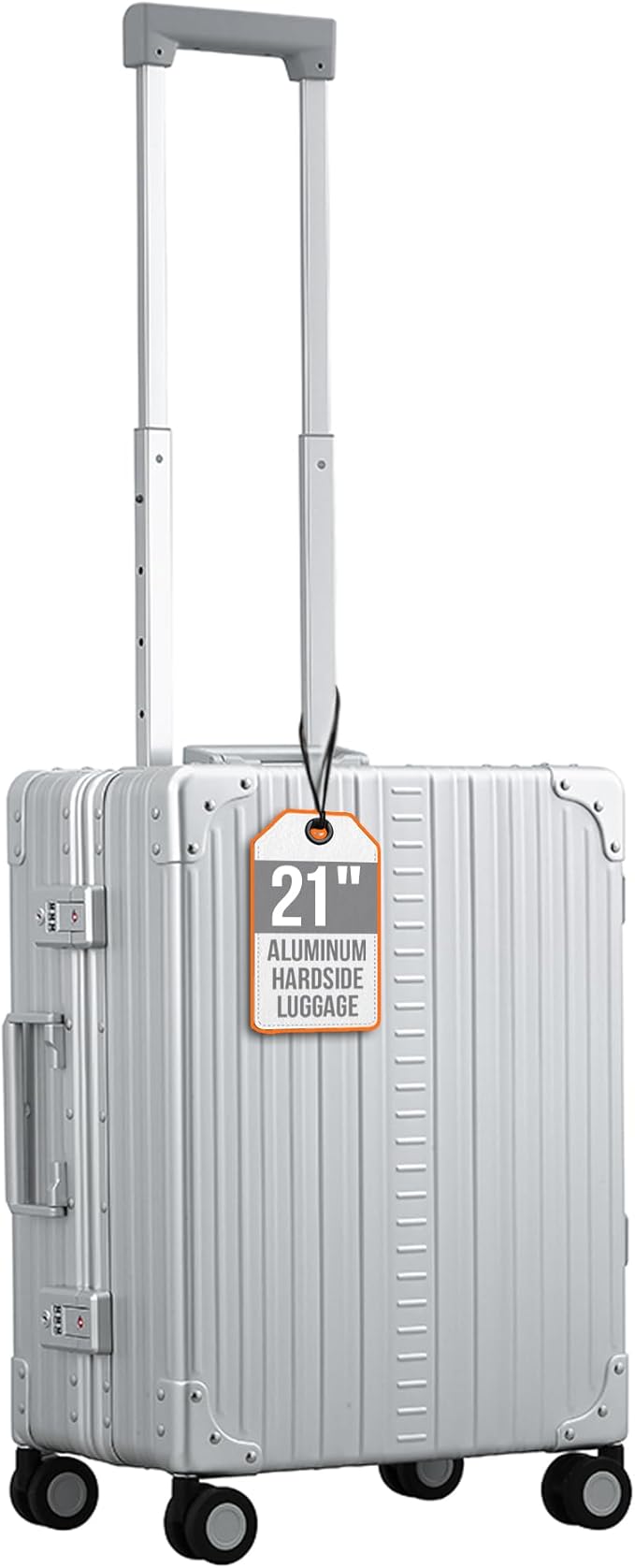 Aleon All Aluminum Lightweight Carry-On Luggage - Hardside Carry-On Suitcase, TSA Approved, Hard Shell Suitcase for Travel, Airline Approved 21 Inch Hard Spinner Wheels Luggage (Platinum)