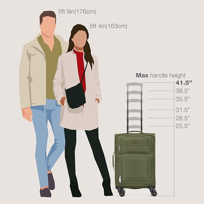 U.S. Traveler Rio Lightweight Softside Rolling Carry-on Suitcase, 4-Wheel Single, Green