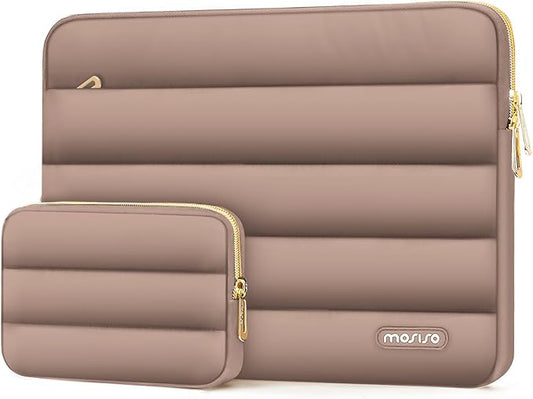 MOSISO 15-15.6 inch Laptop Case, 16 inch Puffy Laptop Sleeve Compatible with MacBook Pro 16, HP Dell ASUS Acer Toshiba Lenovo Notebook Computer, Polyester Horizontal Bag with Small Case, Brown