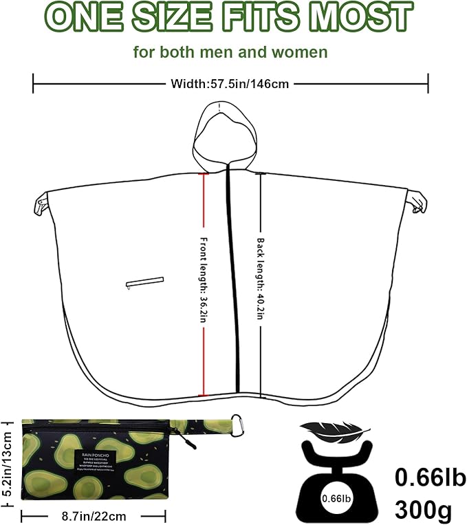 Hooded Rain Ponchos for Adult - Rain Coat and Rain Jacket with Waterproof Pocket and Zipper