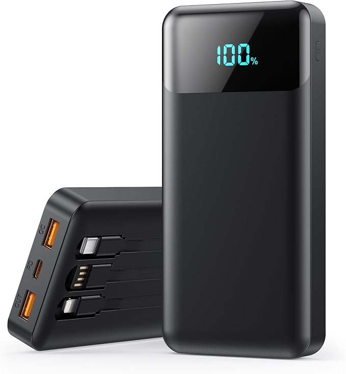 Portable Charger Power Bank 40800mAh with 3 Built-in Cables,25W Fast Phone Charging Portable Battery Pack,5 Outputs Travel Essentials Outdoor External Battery for iPhone 17/16,Galaxy Android etc-Black
