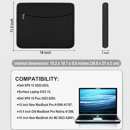 Laptop Case 15.6 inch, Shockproof Protective Laptop Cover Briefcase Carrying Computer Bag with Accessory Pocket, Portable Computer Sleeve Compatible with MacBook, HP, Dell, Lenovo, Asus, Black