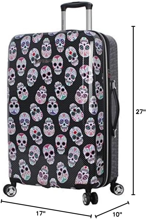 Betsey Johnson 26 Inch Checked Luggage Collection - Expandable Scratch Resistant (ABS + PC) Hardside Suitcase - Designer Lightweight Bag with 8-Rolling Spinner Wheels (Skull Party)