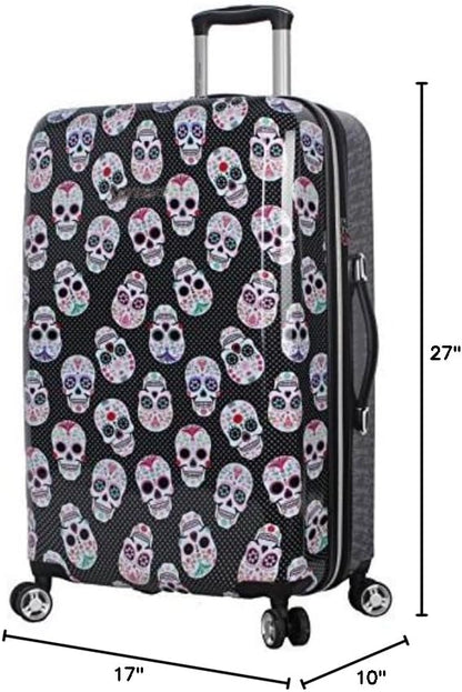 Betsey Johnson 26 Inch Checked Luggage Collection - Expandable Scratch Resistant (ABS + PC) Hardside Suitcase - Designer Lightweight Bag with 8-Rolling Spinner Wheels (Skull Party)