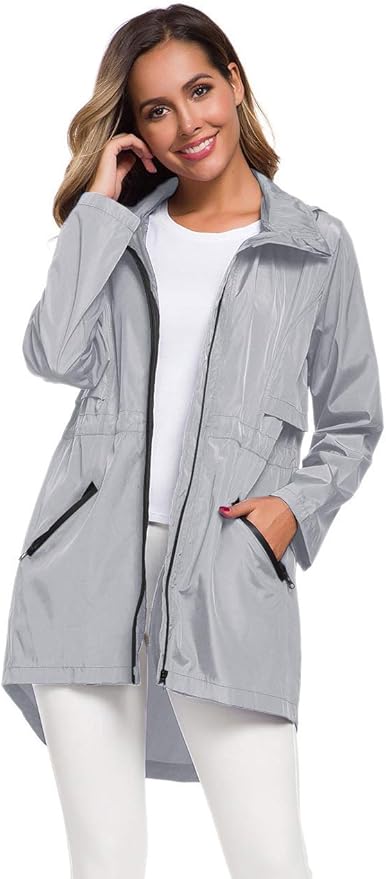 Avoogue Women's Long Raincoat with Hood Outdoor Lightweight Windbreaker Rain Jacket Waterproof