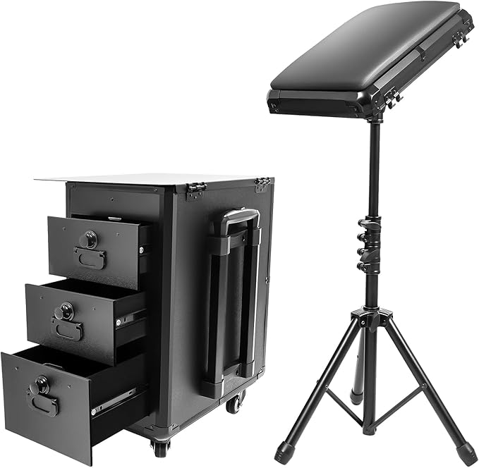 Rolling Makeup Train Case with Tattoo Armrest Stand, Tattoo Travel Case with 3 Drawers & Wheels, Portable Tattoo Station with Metal Panel for Makeup Artists, Estheticians & Crafters