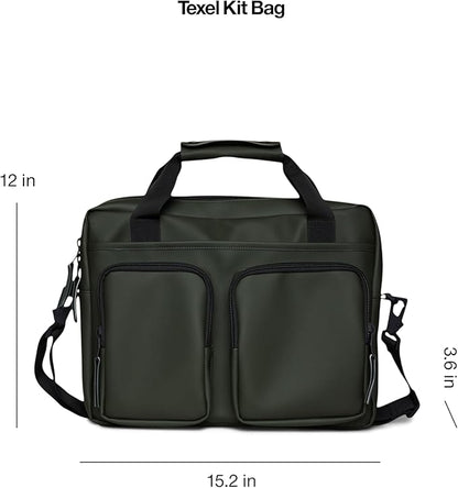 RAINS Texel Tech Bag - Green Waterproof Water Resistant Water Repellent Laptop Bag Unisex Commuter Travel Case 15" Computer Sleeve Tech Organizer - 2 Year Warranty