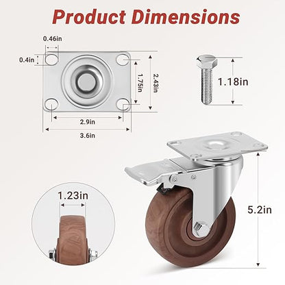 Nefish 4 Inch Casters Wheels, Heavy Duty Casters Set of 4, Durable Castor Wheels with Brake 2000 LBS, High Temperature Casters Glass Filled Nylon Wheels for Workbench, Industrial (-40°F to + 475°F)