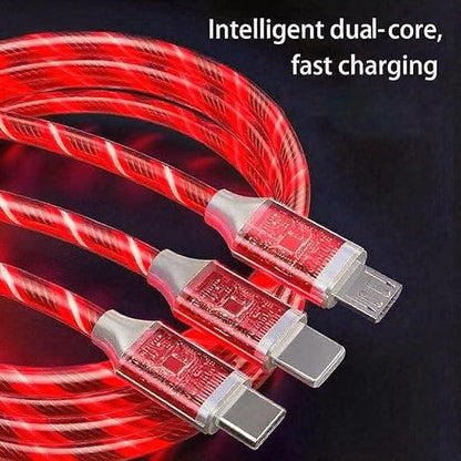USB Cable PD Fast Charger Lighted Up (USB 3IN1 Red),Phone Data Cable, Flowing Light Charging Cable, 39-inch, TPE Material, Compatible with Almost All Phones, Tablets, and Headphones.