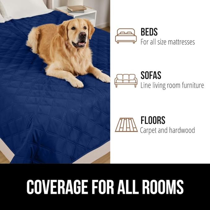 GORILLA GRIP Waterproof Bed Cover for Dogs, 82x52, Gripped Slip Resistant Backing, Leak Proof Washable Dog Blanket Covers Sofa, Couch, Sectional, Crate, Car, RV Seats, Pet Puppy Essentials, Navy Blue