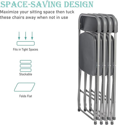80 Pack Plastic Grey Folding Chairs,Portable Party Chairs Stackable Commercial Seats with Steel Frame for Office Home Outdoor Indoor Wedding Party Patio Dinning Events,350lbs Capacity