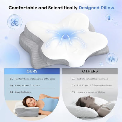 Cervical Neck Pillow, Ergonomic Memory Foam Pillows for Neck Pain Relief with Breathable Pillowcase, Adjustable Contour Neck Support Pillow for Side Back Stomach Sleepers, Odorless