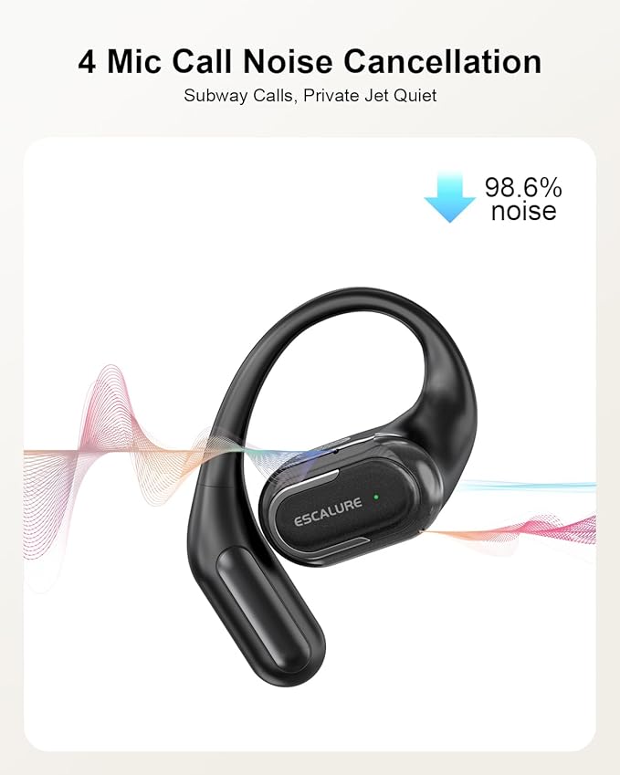 Open Ear Headphones Wireless Bluetooth 60H Playtime, IPX7 Waterproof Open Ear Earbud with Ear Hooks, Running Headphones Bluetooth 5.4 Ear Buds with Mic, Sport Headset for Cycling, and Workouts, Black