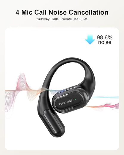Open Ear Headphones Wireless Bluetooth 60H Playtime, IPX7 Waterproof Open Ear Earbud with Ear Hooks, Running Headphones Bluetooth 5.4 Ear Buds with Mic, Sport Headset for Cycling, and Workouts, Black