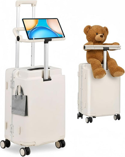 Kids Ride-On Luggage with Adjustable Safety Seat, 20 Inch Carry On Suitcase with 360° Silent Wheels, Cup & Tablet Holder, TSA Lock, For Toddlers to Adults, 200lbs Support, Lightweight Travel Suitcase