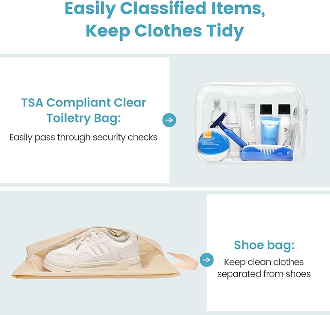Cambond Mesh Compression Packing Cubes - 6 Set See Through Clear Packing Cubes with Shoe Toiletry Bag for Travel Suitcase, Expandable Travel Cubes for Suitcase Organizer Bags Set, Khaki