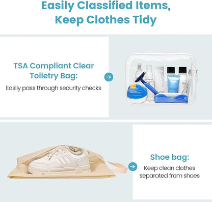 Cambond Mesh Compression Packing Cubes - 6 Set See Through Clear Packing Cubes with Shoe Toiletry Bag for Travel Suitcase, Expandable Travel Cubes for Suitcase Organizer Bags Set, Khaki
