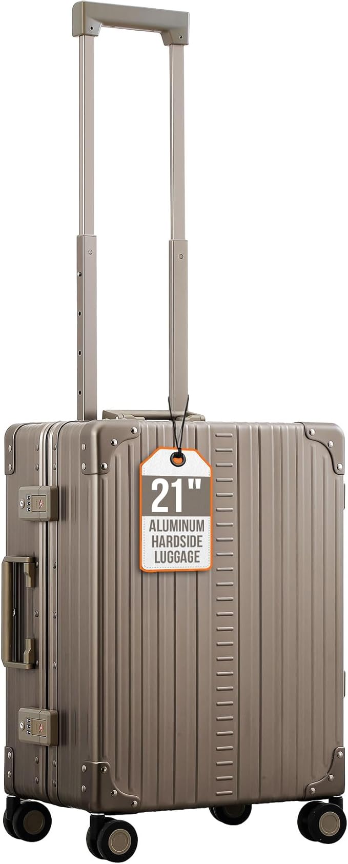 Aleon All Aluminum Lightweight Carry-On Luggage - Hardside Carry-On Suitcase, TSA Approved, Hard Shell Suitcase for Travel, Airline Approved 21 Inch Hard Spinner Wheels Luggage (Bronze)