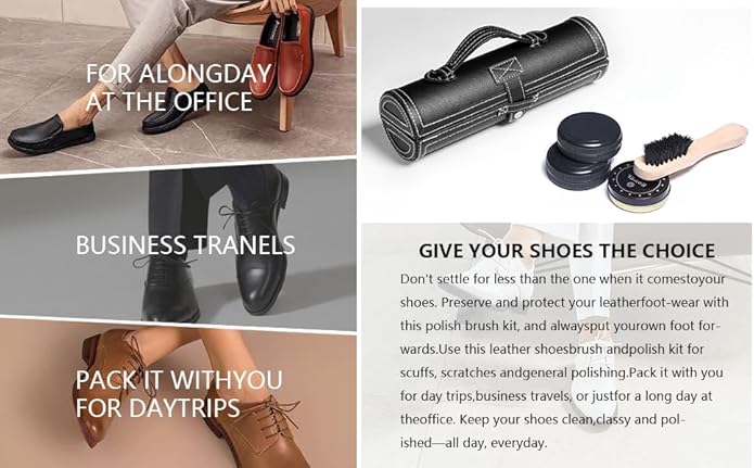 YUET 12PC Shoe Shine Kit Leather Boot Polish Kit w/Brushes and Brown, Black, Neutral Polish for Shoe Care and Cleaning