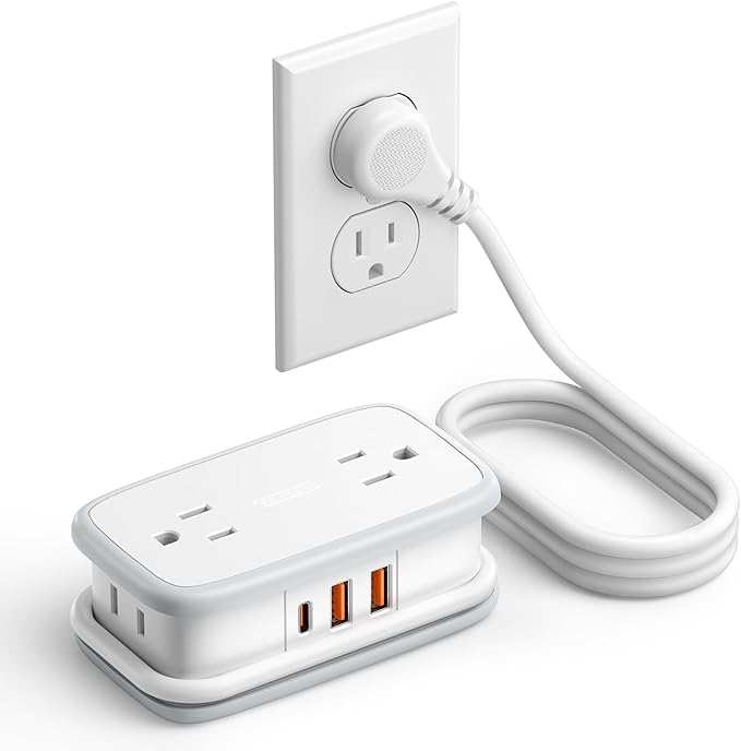 NTONPOWER 20W Travel Power Strip, Travel Essentials 4 Outlets 3 USB(1 USB-C) with 4FT Wrapped Extension Cord Flat Plug, Vacation Essentials for Hotel Travel Camping Cruise Essentials 2025, White