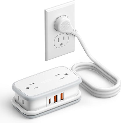 NTONPOWER 20W Travel Power Strip, Travel Essentials 4 Outlets 3 USB(1 USB-C) with 4FT Wrapped Extension Cord Flat Plug, Vacation Essentials for Hotel Travel Camping Cruise Essentials 2025, White