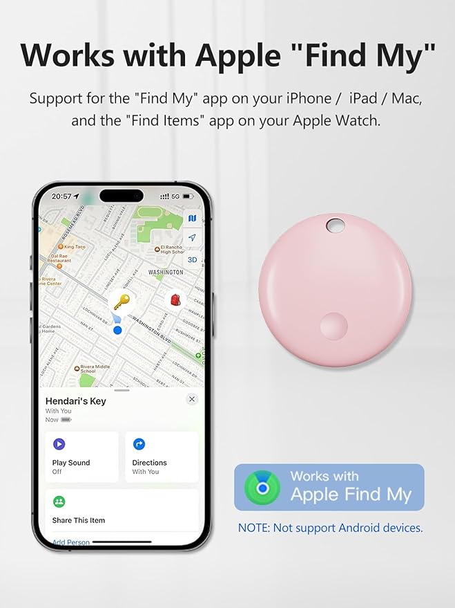 Tracker Tags, Item Finder Work with Apple Find My (iOS Only), Tracking Device Locator Smart Tag for Luggage, Keys, Wallet, Bike, Bags (Pink, 1 Pack)