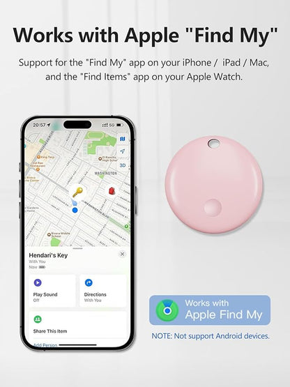 Tracker Tags, Item Finder Work with Apple Find My (iOS Only), Tracking Device Locator Smart Tag for Luggage, Keys, Wallet, Bike, Bags (Pink, 1 Pack)
