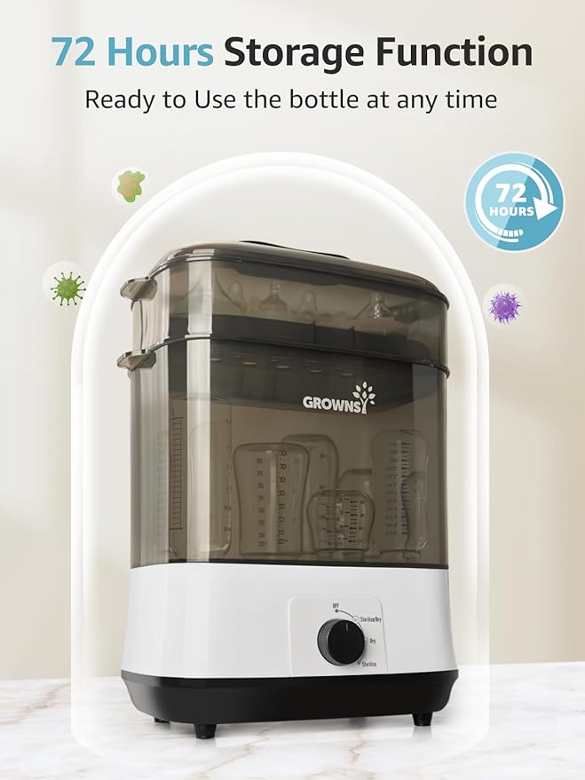 Grownsy Adjustable 4 in 1 Large Bottle Sterilizer and Dryer, 8 Bottles Capacity,Electric Steam Baby Bottle Sterilizer, Sanitizer for Baby Bottles & Pacifiers, Breast Pump Parts