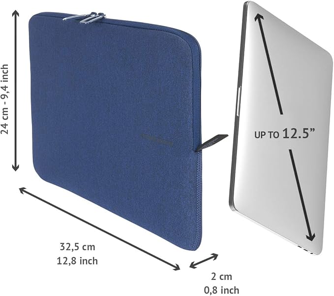 TUCANO Melange Neoprene Sleeve Compatible with MacBook Air/Pro 13" Laptop 12", 4mm Thick, Anti-Slip, Anti-Scratch - Blue
