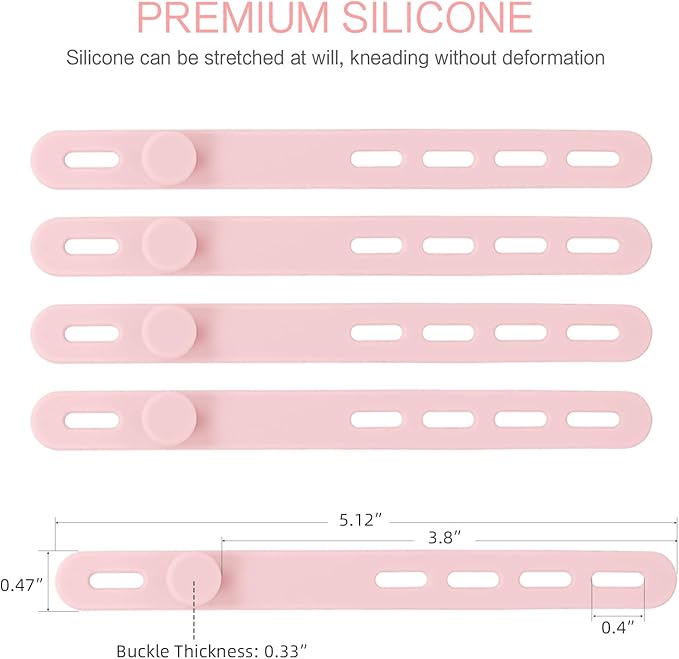 Donruby 24Pcs Silicone Cable Ties - Reusable & Washable with Locking Buckle Design, Adjustable Fastening Cable Straps, Multi-Purpose High Elasticity Cord Organizer (Pink)