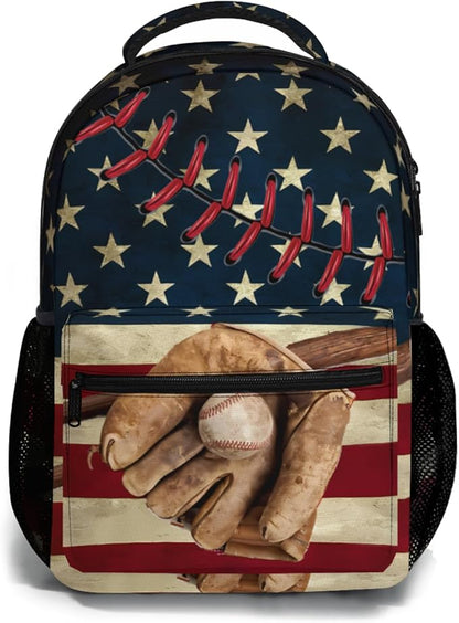American Flag Baseball Print Backpack, Laptop Backpack with Multiple Pockets for Adult Hiking Travel Work 17 Inch