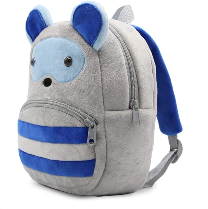 KISSOURBABY 3D Cute Cartoon Little Plush Baby Backpack Baby Toy Bag(Raccoon)