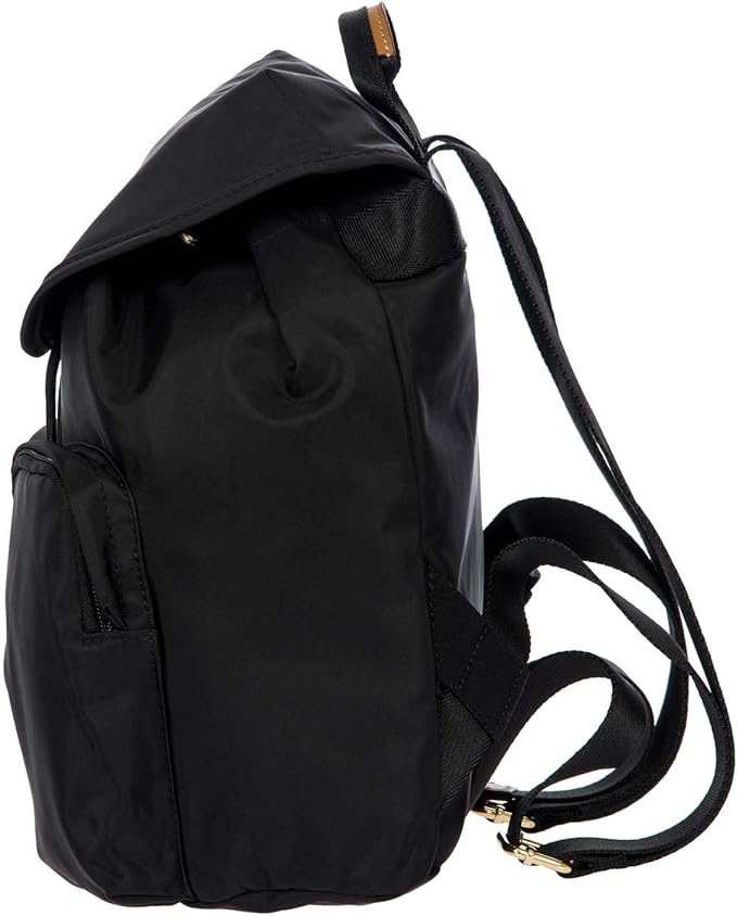 Bric's X-Travel Piccolo City Backpack 10", Water-Resistant Satin Nylon Daypack with Leather Details, Drawstring Closure, Adjustable Straps and Multi-Pocket Organization - Black