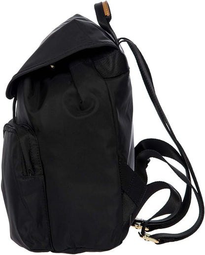 Bric's X-Travel Piccolo City Backpack 10", Water-Resistant Satin Nylon Daypack with Leather Details, Drawstring Closure, Adjustable Straps and Multi-Pocket Organization - Black