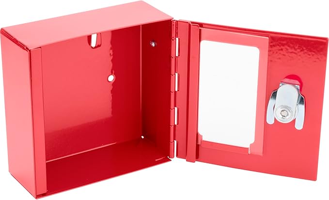 Barska Red Key Lock Breakable Glass Window Alarm Emergency Key Storage Lock Box with Attached Hammer for Home and Business