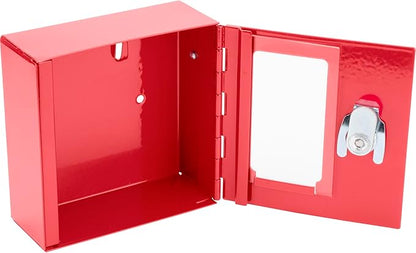 Barska Red Key Lock Breakable Glass Window Alarm Emergency Key Storage Lock Box with Attached Hammer for Home and Business
