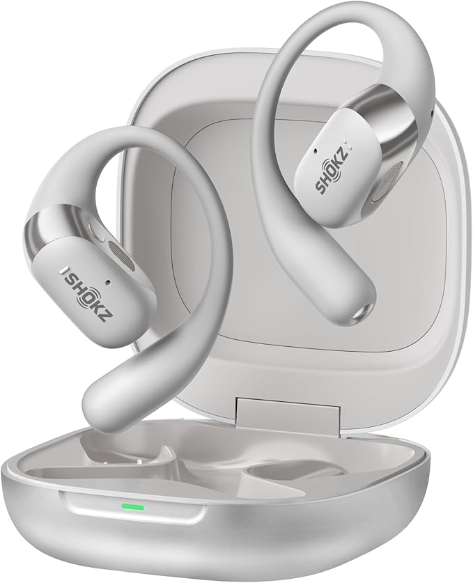 SHOKZ New OpenFit 2+ Open-Ear Headphones, Dolby Audio Enabled, Comfortable Earbuds with Soft Ear Hooks, 48H Playtime, IP55 Water-Resistant, USB-C Fast Charging, Wireless Charging, Carrying Bag, Grey