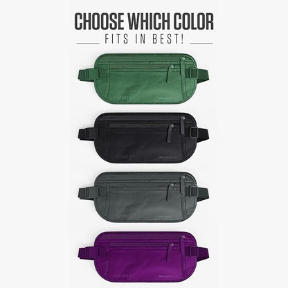VENTURE 4TH Money Belt for Travel – Hidden Under-Clothes RFID Blocking Passport Holder & Slim Travel Wallet Pouch for Men & Women to Protect Cash, Cards & Documents (Sleek Army Green)