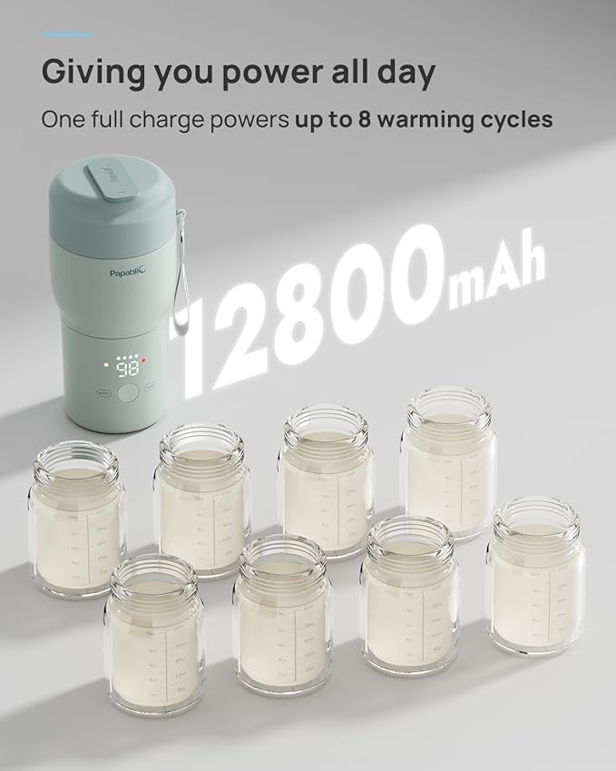 Papablic Pro Portable Bottle Warmer for Travel– Fast Heating, Steam Sterilizer, 30W Fast Charge, 5-Temp Control, Easy-Clean Wide Mouth, Baby Milk Warmer for Breastmilk & Formula, Almond Rose