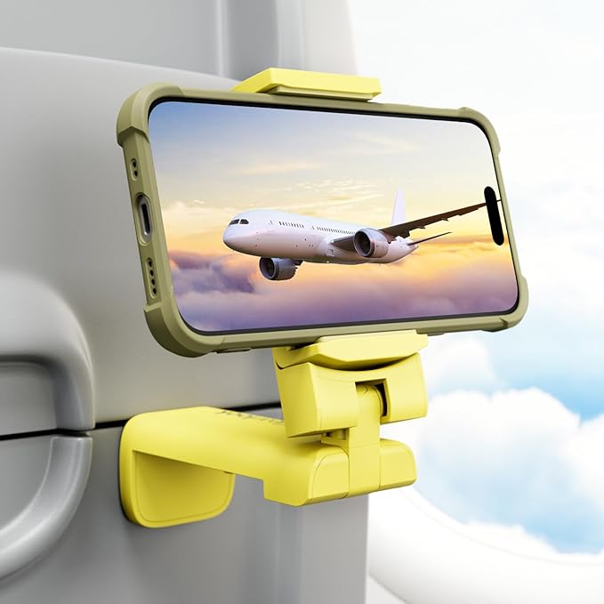 Klearlook 4 in 1 Adjustable Phone Stand - 360 Rotation Handsfree Viewing, Foldable Travel Essentials, Accessory for Flight/Home/Office - Yellow