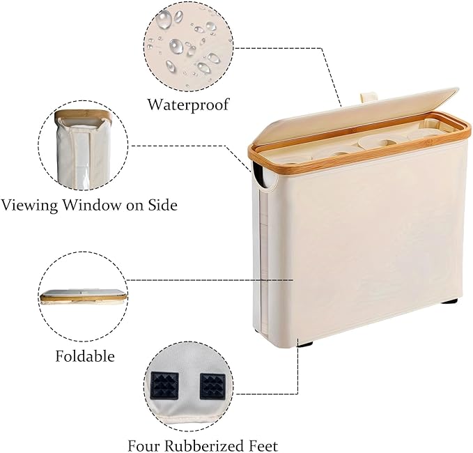 Toilet Paper Roll Storage, Bathroom Slim Toilet Paper Storage with Lid for 12 Rolls, Ultimate Bathroom Organizer with Anti-Slip Base, Beige 30L