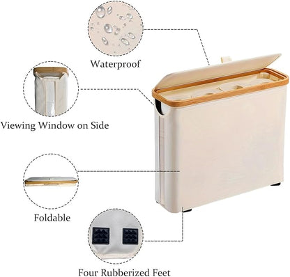 Toilet Paper Roll Storage, Bathroom Slim Toilet Paper Storage with Lid for 12 Rolls, Ultimate Bathroom Organizer with Anti-Slip Base, Beige 30L