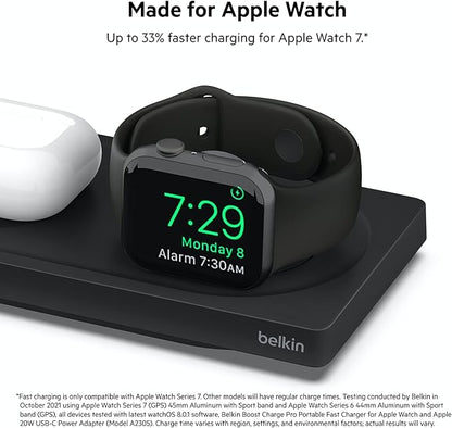 Belkin MagSafe 3-in-1 Wireless Charging Pad - Fast Charging for Apple Watch, iPhone 17, 16, 15, 14 Series, AirPods, & More - MagSafe Charging Station for Multiple Devices Black (Certified Refurbished)