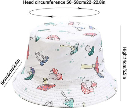 XYIYI Cute Bucket Hat Beach Fisherman Hats for Women, Reversible Double-Side-Wear
