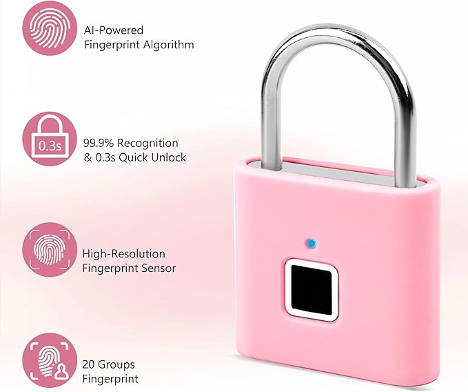 UMIKSMART Fingerprint Padlock, Keyless Biometric Smart Lock, USB Rechargeable & Waterproof for Gym Locker, Backpack, Toolbox, Suitcase, Gate, Dreamy Unicorn Set