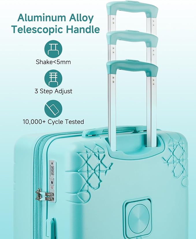 Somago 3 Piece Luggage Set with Cup Holder, Expandable 25% Capacity Suitcase with Shock-Absorbing Braking Spinner Wheels Moon Star Design Hardside Suitcase with TSA Lock (Robin Egg Blue,20/24/28 Inch)