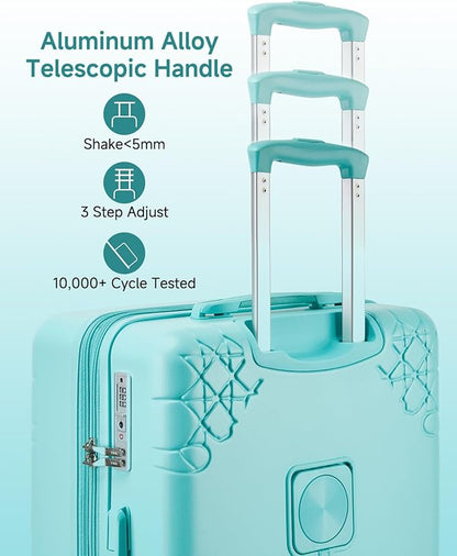 Somago Expandable 2-Piece Luggage Sets 20"/24" Suitcases with Shock-Absorbing Braking Spinner Wheels Moon Star Design Hard Shell Suitcase with Cupholder TSA Lock (Robin Egg Blue,Expandable 20/24 Inch)