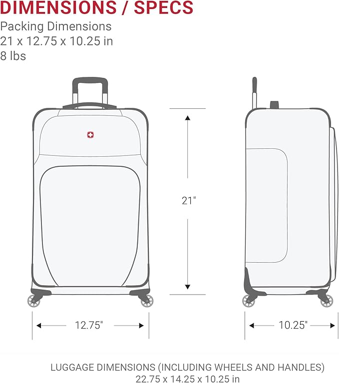 SwissGear Sion Softside Expandable Luggage – Carry-On Suitcase with 360 Degree Wheels & Retractable Handle – 21 Inch, Perfect for 1-3 Night Trips – Pewter